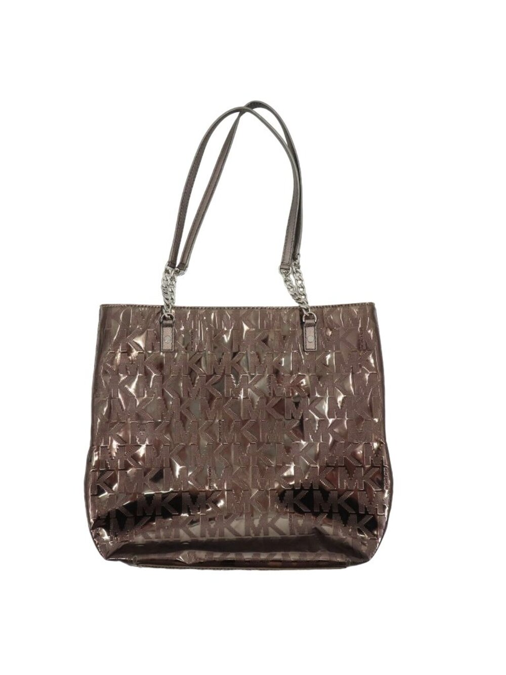 Michael Kors MK Jet Set Tote Bag Silver Gray Metal Chain Strap Handbag Purse